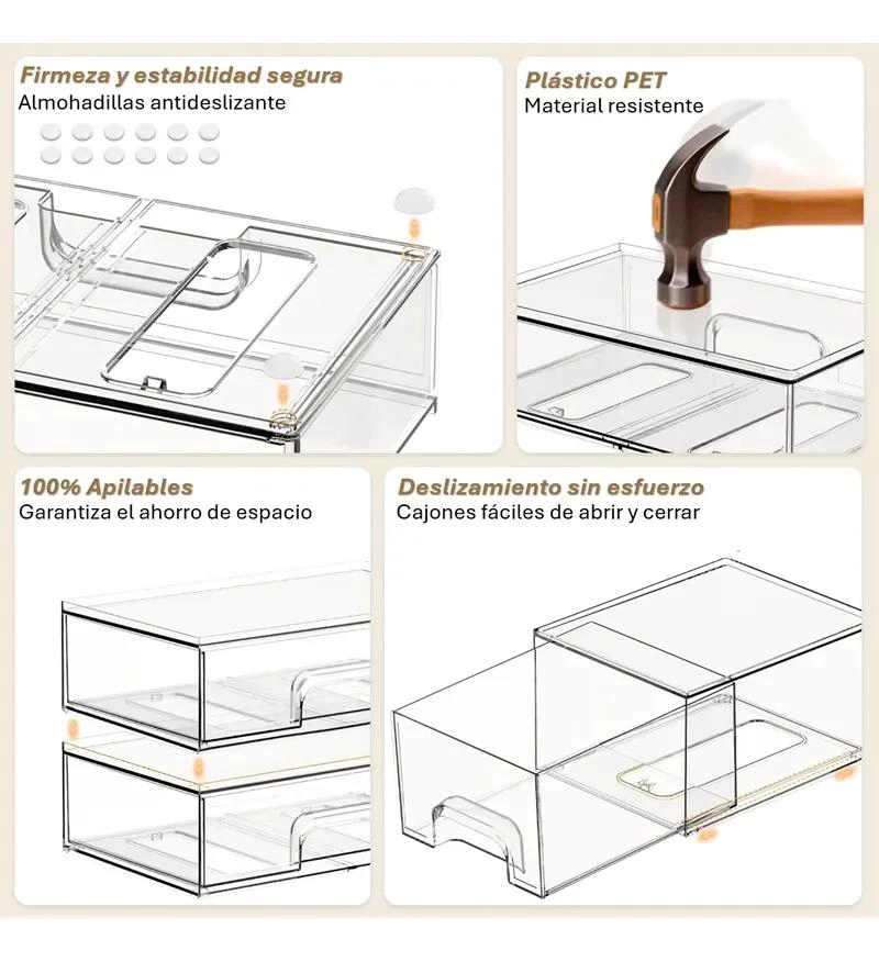SET DE 3 CAJAS ACRILICAS PARA ORGANIZAR MAQUILLAJE Y COCINA - 3