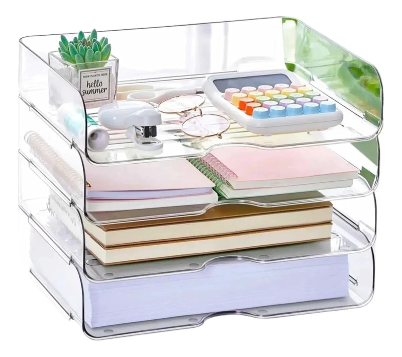 BANDEJA ORGANIZADORA DE ESCRITORIO TRANSPARENTE CON 4 NIVELES APILABLES - 1