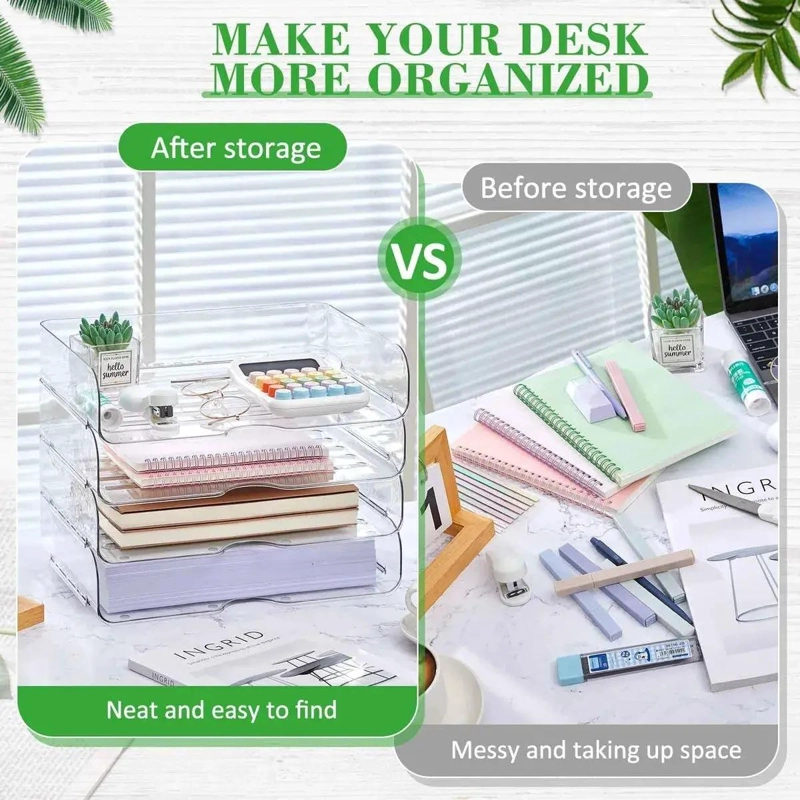 BANDEJA ORGANIZADORA DE ESCRITORIO TRANSPARENTE CON 4 NIVELES APILABLES - 5