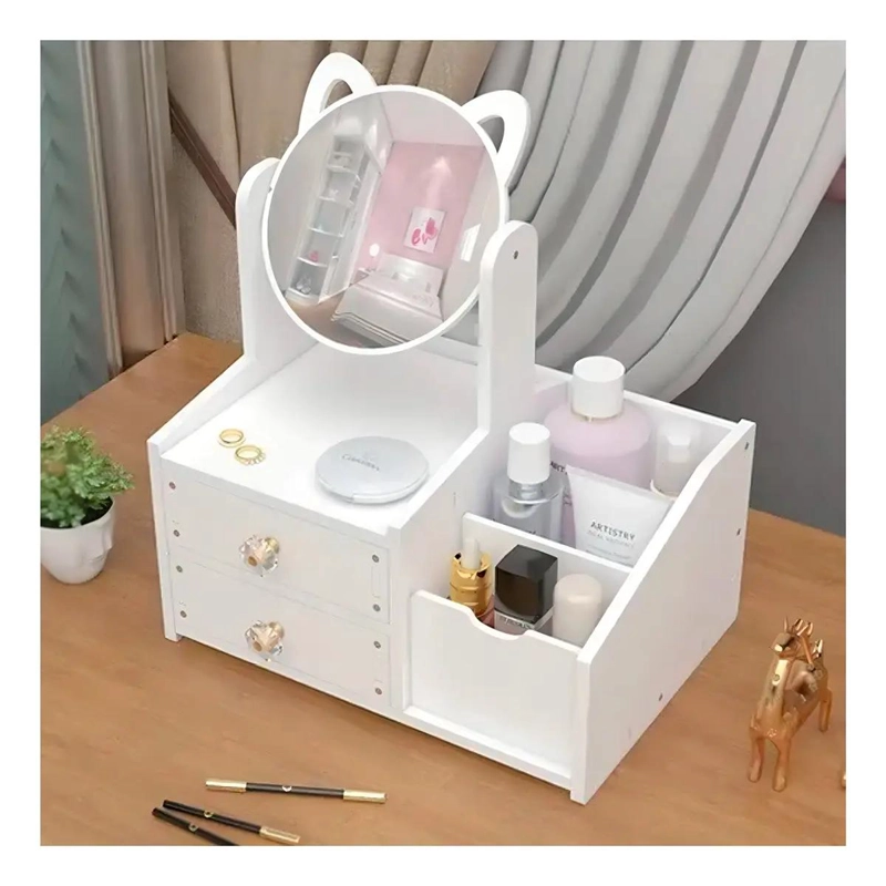 ORGANIZADOR DE MAQUILLAJE CON ESPEJO GIRATORIO 360 GRADOS Y DISEÑO DE OREJAS DE - 3