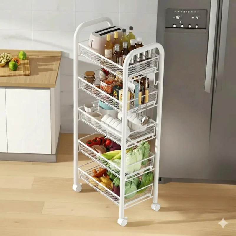 ORGANIZADOR DE COCINA CON 5 ESTANTES Y RUEDAS EN COLOR BLANCO - 2