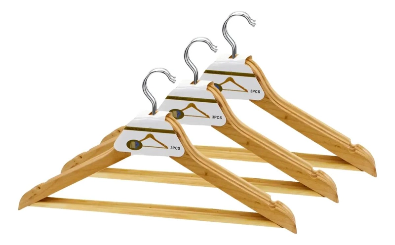 SET DE 9 COLGADORES DE MADERA CON GANCHO ANTIDESLIZANTE PARA ROPA - 1