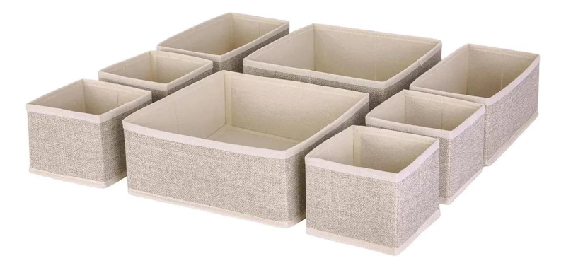 SET DE 8 ORGANIZADORES DE CAJON EN TELA BEIGE 28X11X28 CM - 1