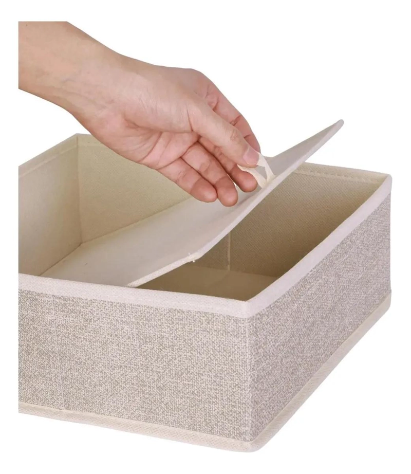 SET DE 8 ORGANIZADORES DE CAJON EN TELA BEIGE 28X11X28 CM - 3