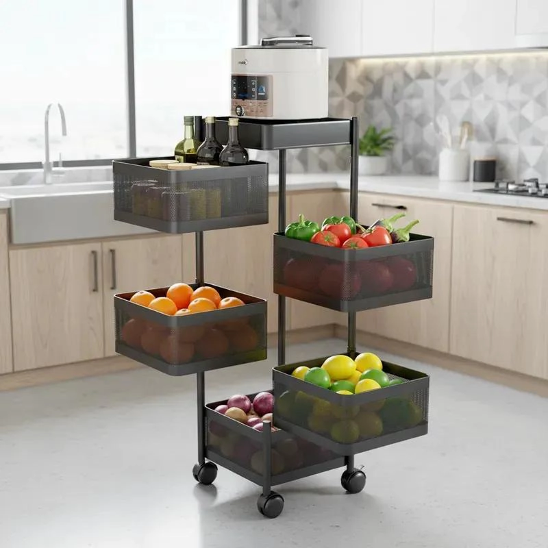 ESTANTE ORGANIZADOR GIRATORIO DE METAL CON 5 NIVELES PARA FRUTAS Y VERDURAS - 1