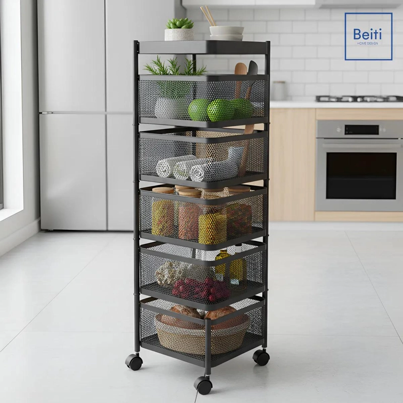 ESTANTE ORGANIZADOR GIRATORIO DE METAL CON 5 NIVELES PARA FRUTAS Y VERDURAS - 3