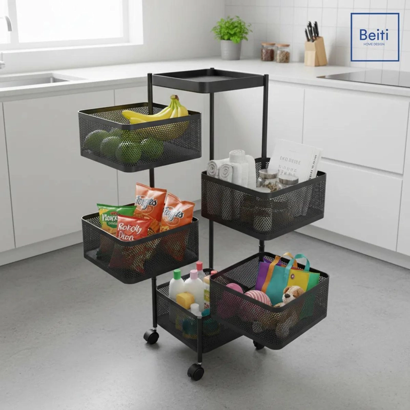 ESTANTE ORGANIZADOR GIRATORIO DE METAL CON 5 NIVELES PARA FRUTAS Y VERDURAS - 4