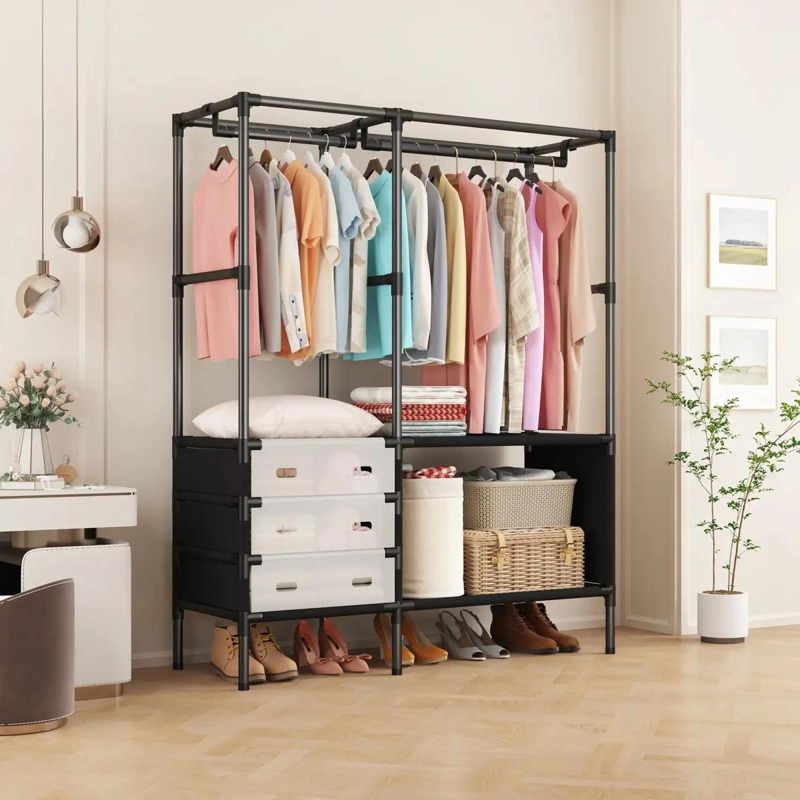 COLGADOR EXHIBIDOR PARA ROPA CON DOS NIVELES Y ESTRUCTURA RESISTENTE - 1