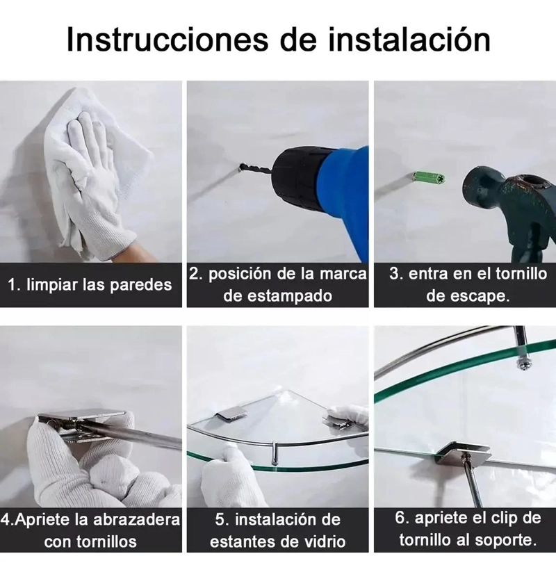 JUEGO DE 2 REPISAS ESQUINERAS DE VIDRIO PARA BAÑO CON UN PISO - 4