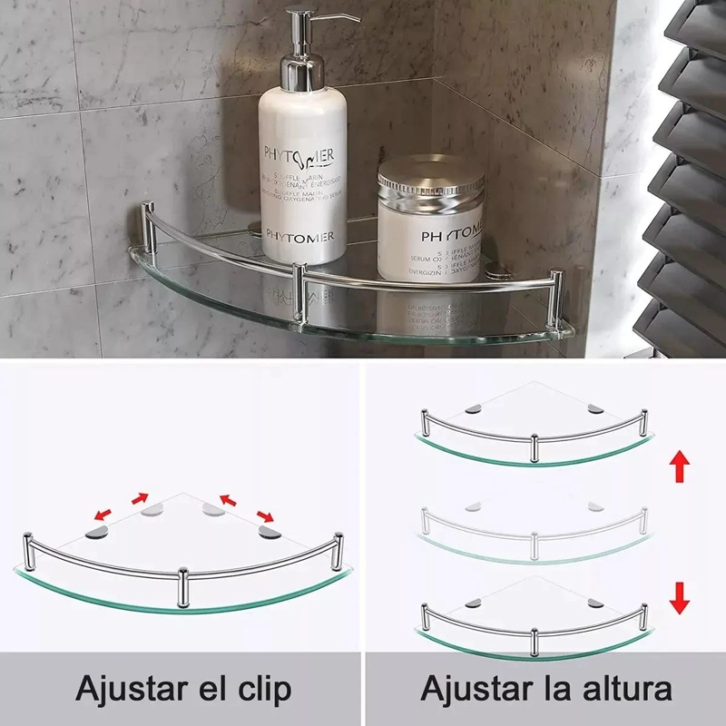 JUEGO DE 2 REPISAS ESQUINERAS DE VIDRIO PARA BAÑO CON UN PISO - 5