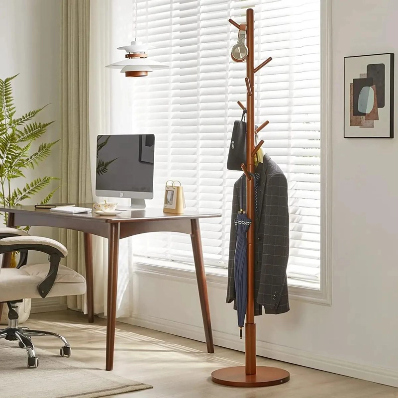 PERCHERO DE PIE ORGANIZADOR DE MADERA CON SOPORTE RESISTENTE 37X170 CM - 3