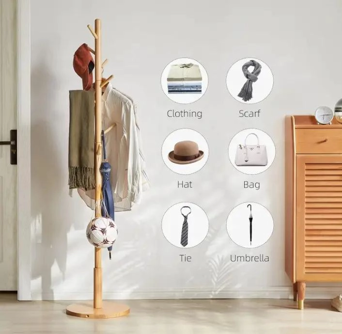 PERCHERO DE PIE ORGANIZADOR DE MADERA CON SOPORTE RESISTENTE 37X170 CM - 4