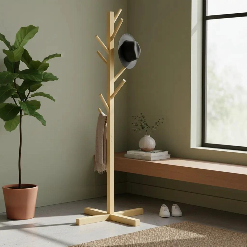PERCHERO DE PIE ORGANIZADOR DE BAMBU CON SOPORTE RESISTENTE DE 153 CM - 1