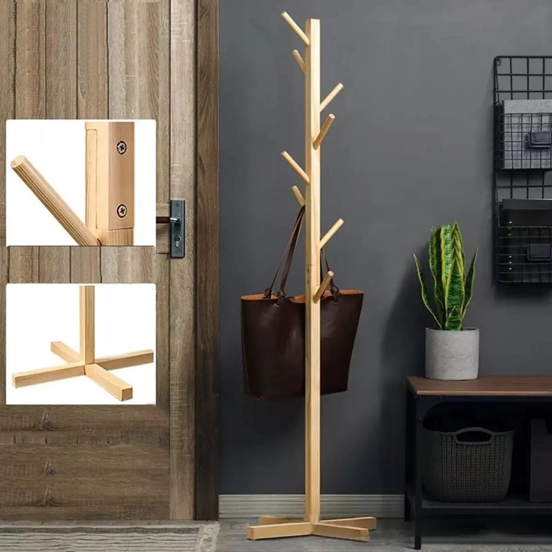 PERCHERO DE PIE ORGANIZADOR DE BAMBU CON SOPORTE RESISTENTE DE 153 CM - 3