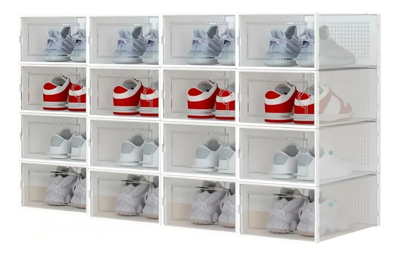 SET DE 16 ORGANIZADORES APILABLES PARA ZAPATOS EN PLASTICO RESISTENTE - 1