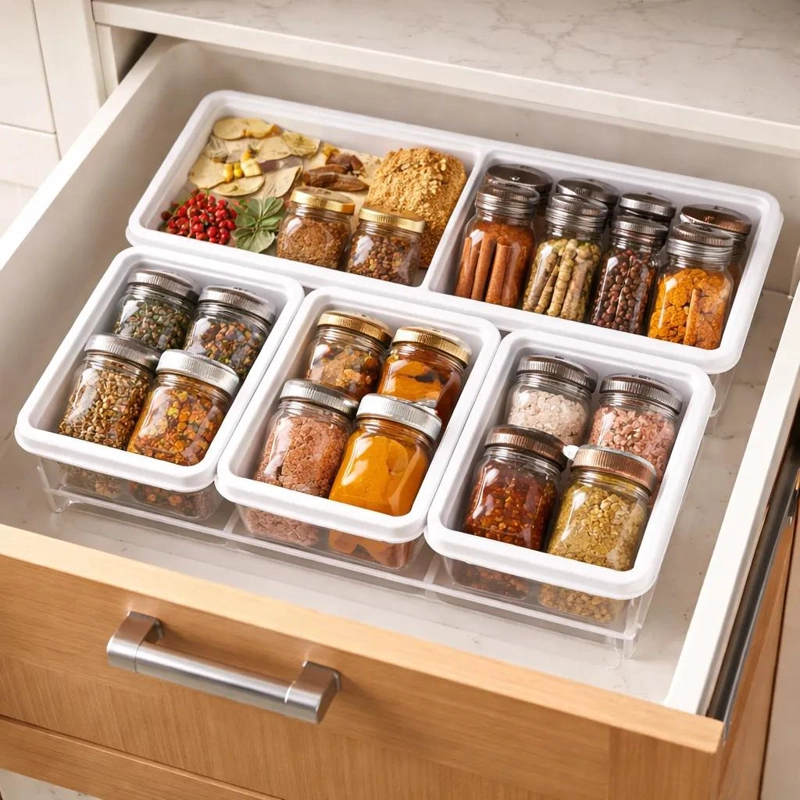 SET DE ORGANIZADORES ACRILICOS APILABLES PARA COCINAS MODERNAS - 3