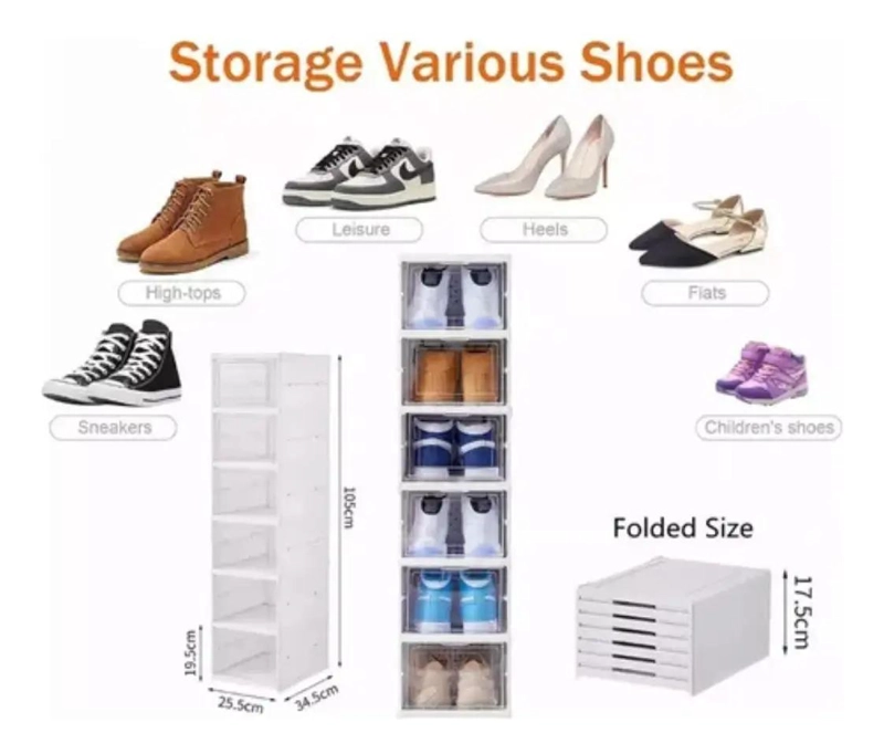 SET DE 6 CAJAS ORGANIZADORAS PLEGABLES PARA ZAPATOS SIN INSTALACION - 2
