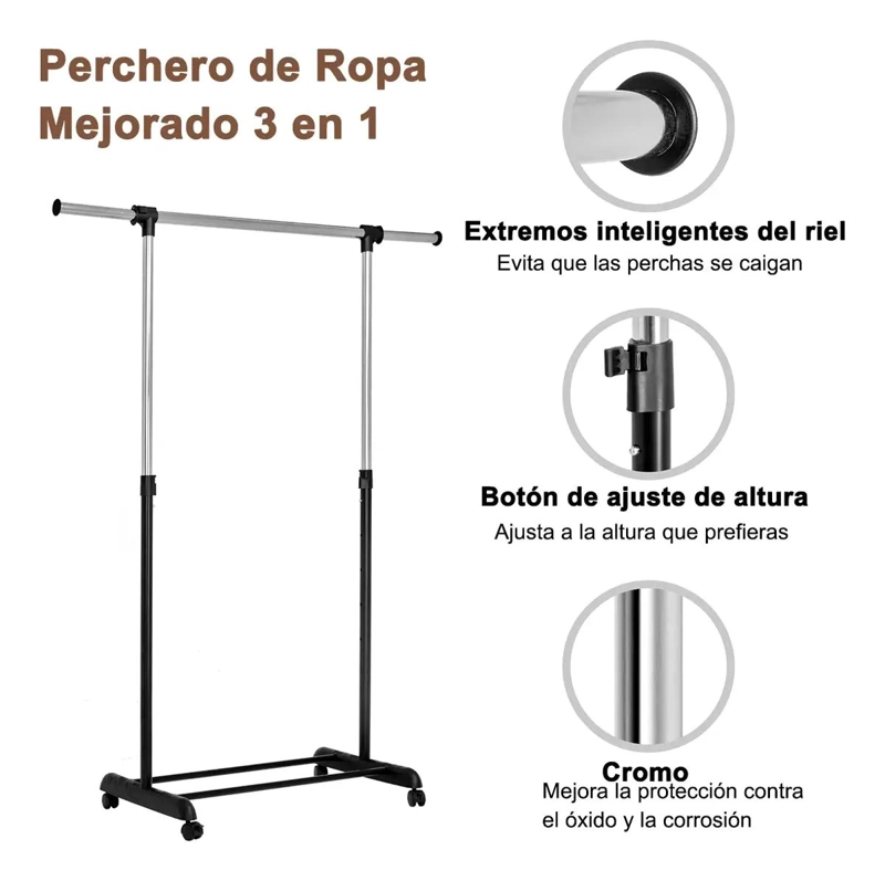 PERCHERO ORGANIZADOR RODANTE EXTENSIBLE PARA COLGAR ROPA Y ACCESORIOS - 2