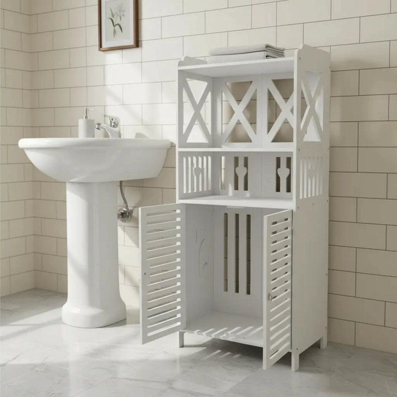 ESTANTE ORGANIZADOR MULTIUSO PARA BAÑO CON PUERTAS Y 4 NIVELES - 1