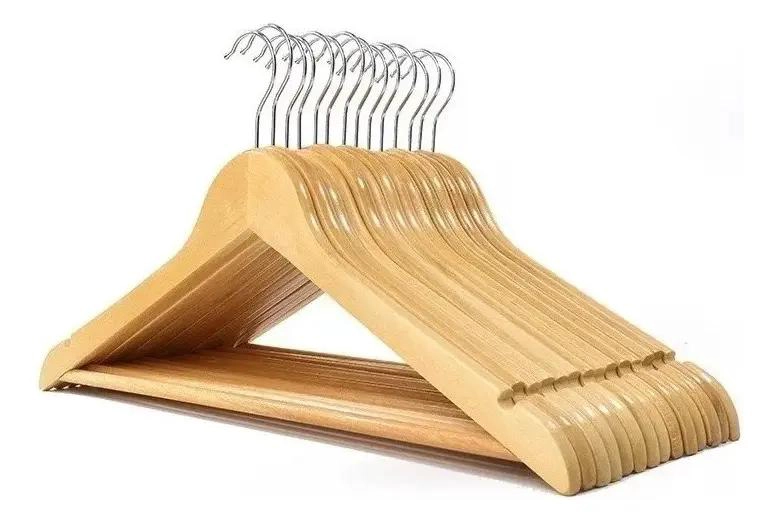 SET DE 9 COLGADORES DE MADERA CON GANCHO ANTIDESLIZANTE PARA ROPA - 1