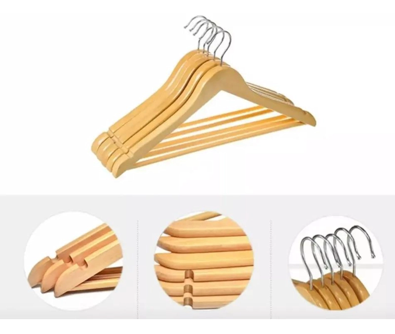 SET DE 9 COLGADORES DE MADERA CON GANCHO ANTIDESLIZANTE PARA ROPA - 5