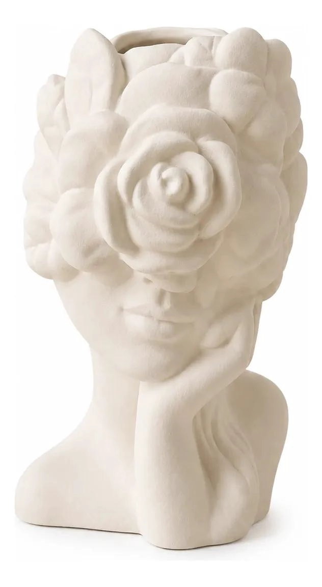 FLORERO DE CERAMICA CON DISEÑO MODERNO DE ROSTRO FEMENINO PARA DECORACION - 2