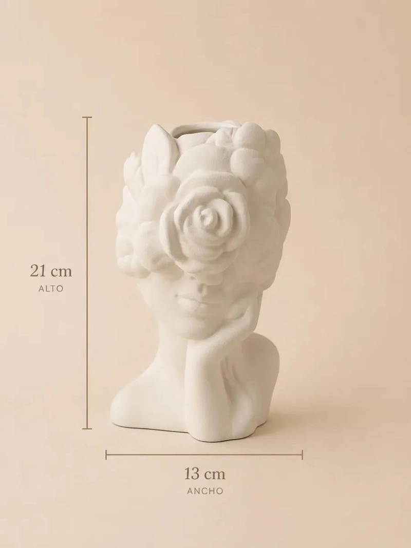 FLORERO DE CERAMICA CON DISEÑO MODERNO DE ROSTRO FEMENINO PARA DECORACION - 3