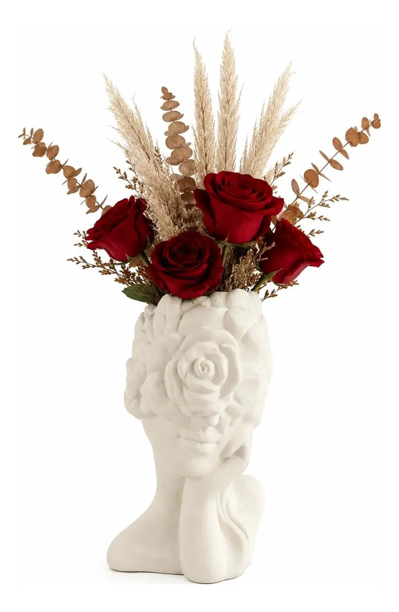 FLORERO DE CERAMICA CON DISEÑO MODERNO DE ROSTRO FEMENINO PARA DECORACION - 4