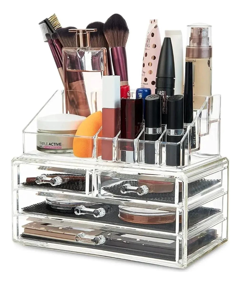 ORGANIZADOR DE ACRILICO PARA MAQUILLAJE CON MULTIPLES COMPARTIMENTOS - 1