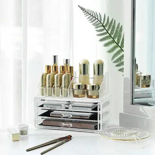 ORGANIZADOR DE ACRILICO PARA MAQUILLAJE CON MULTIPLES COMPARTIMENTOS - 3