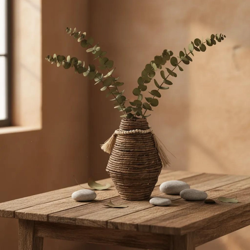 FLORERO DECORATIVO TEJIDO EN YUTE DE 35 CM PARA INTERIORES - 2