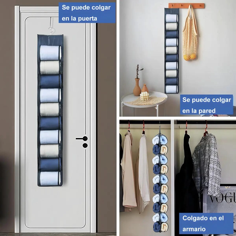 ORGANIZADOR COLGANTE DE NAILON PLEGABLE PARA ROPA CON MULTIPLES COMPARTIMENTOS - 3