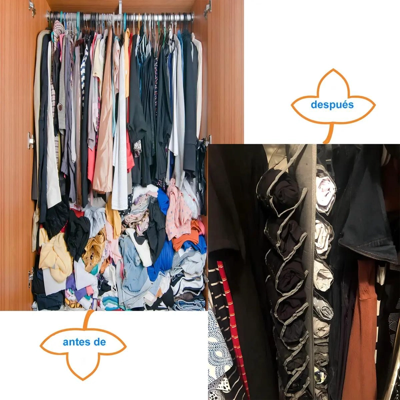ORGANIZADOR COLGANTE DE NAILON PLEGABLE PARA ROPA CON MULTIPLES COMPARTIMENTOS - 4