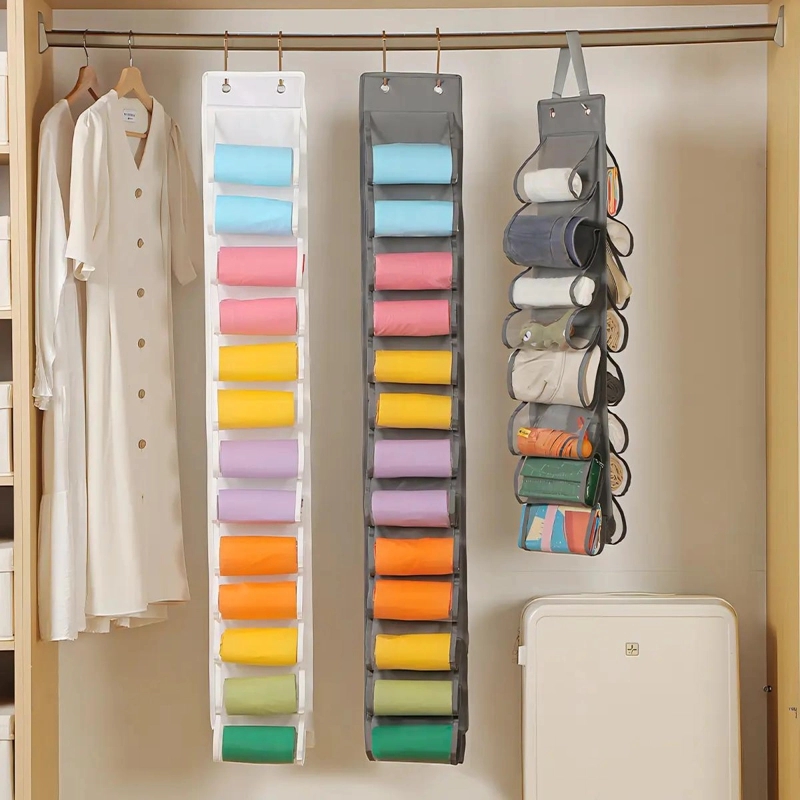 ORGANIZADOR COLGANTE DE NAILON PLEGABLE PARA ROPA CON MULTIPLES COMPARTIMENTOS - 5