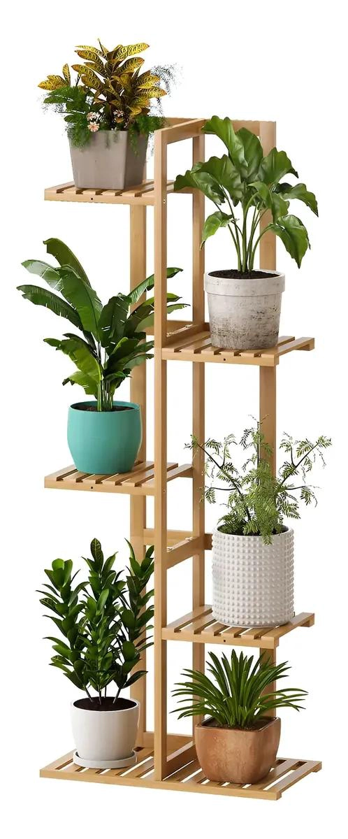 ESTANTE ORGANIZADOR DE BAMBU CON 5 NIVELES PARA PLANTAS Y LIBROS - 1