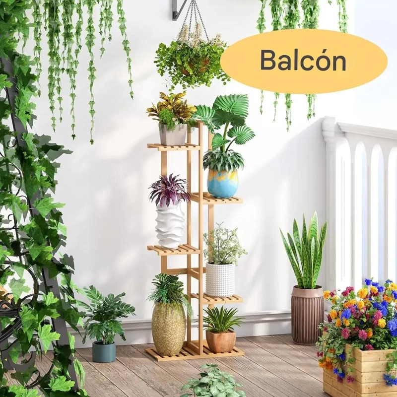ESTANTE ORGANIZADOR DE BAMBU CON 5 NIVELES PARA PLANTAS Y LIBROS - 3