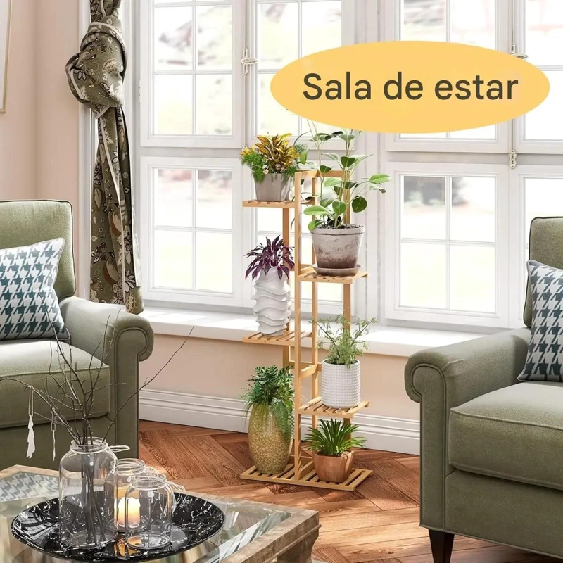 ESTANTE ORGANIZADOR DE BAMBU CON 5 NIVELES PARA PLANTAS Y LIBROS - 4