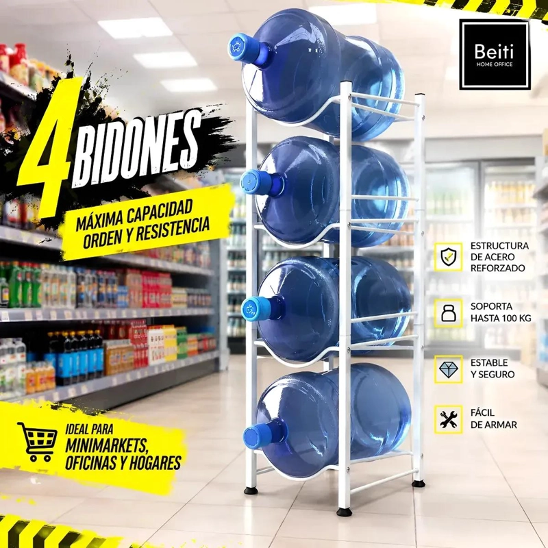 SOPORTE ORGANIZADOR METALICO PARA 4 BIDONES DE AGUA CON ESTRUCTURA RESISTENTE - 1