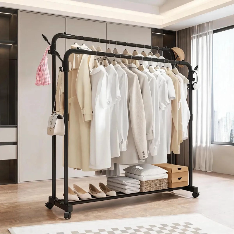 PERCHERO METALICO DOBLE BARRA PARA COLGAR ROPA Y ORGANIZAR - 1