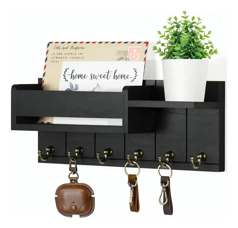 ORGANIZADOR DE PARED MODERNO CON REPISA Y PERCHERO PARA LLAVES - 1