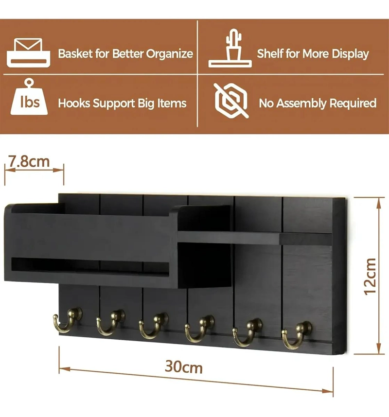 ORGANIZADOR DE PARED MODERNO CON REPISA Y PERCHERO PARA LLAVES - 2