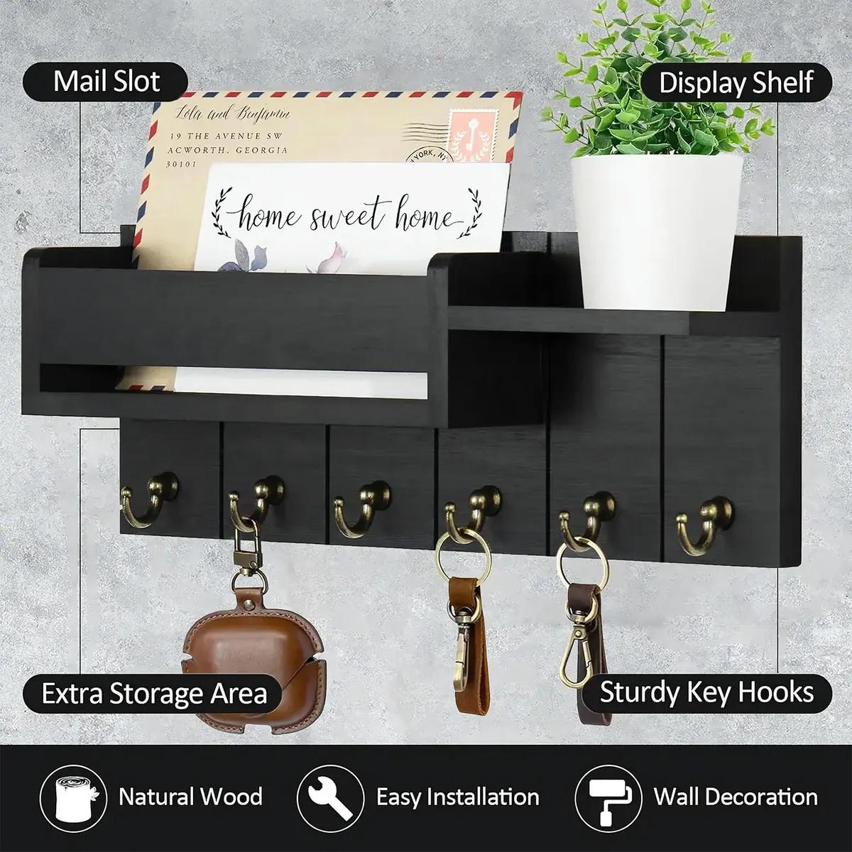 ORGANIZADOR DE PARED MODERNO CON REPISA Y PERCHERO PARA LLAVES - 3