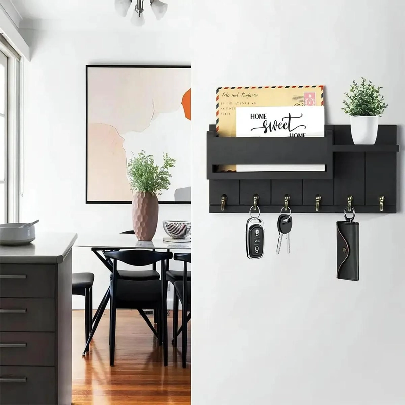 ORGANIZADOR DE PARED MODERNO CON REPISA Y PERCHERO PARA LLAVES - 5