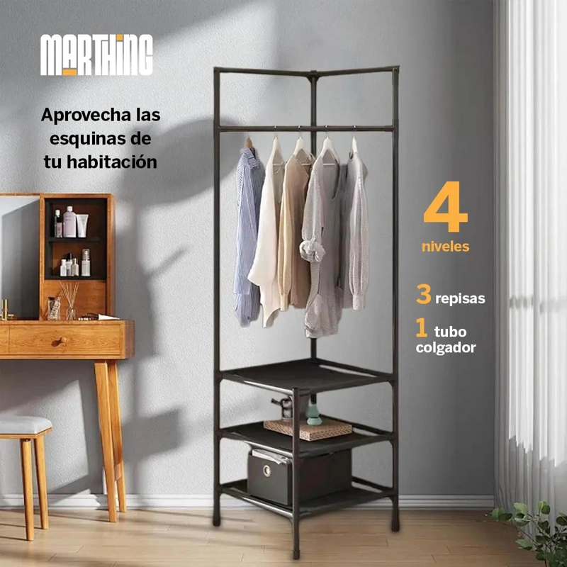 RACK PERCHERO ESQUINERO PARA COLGAR Y ORGANIZAR ROPA ARMABLE - 3