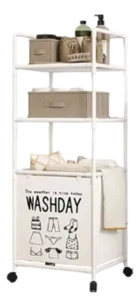 ORGANIZADOR RACK MULTIFUNCIONAL CON CANASTO PARA ROPA SUCIA Y ALMACENAMIENTO - 1