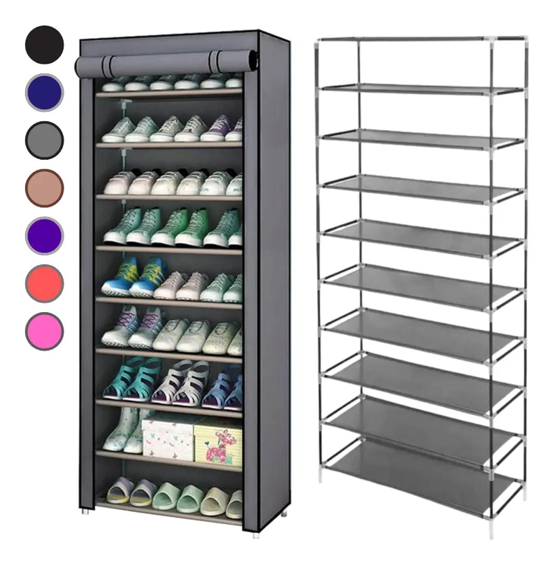 ZAPATERO ARMABLE PLEGABLE CON 9 ESTANTES DE METAL PARA 27 PARES - 1