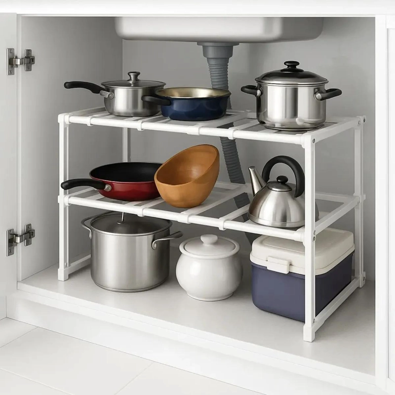 ESTANTE ORGANIZADOR MULTIUSO DE 2 NIVELES PARA OLLAS DE 50X70 CM - 2