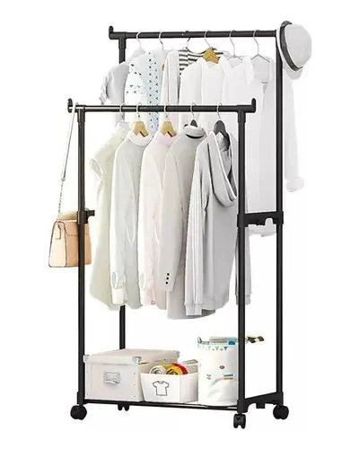 PERCHERO METALICO DOBLE PARA CLOSET ORGANIZADOR DE ROPA COLOR NEGRO - 1