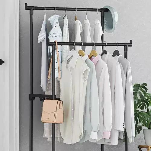 PERCHERO METALICO DOBLE PARA CLOSET ORGANIZADOR DE ROPA COLOR NEGRO - 2