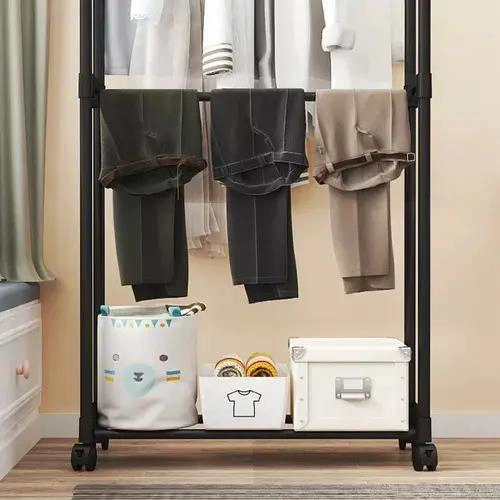 PERCHERO METALICO DOBLE PARA CLOSET ORGANIZADOR DE ROPA COLOR NEGRO - 3